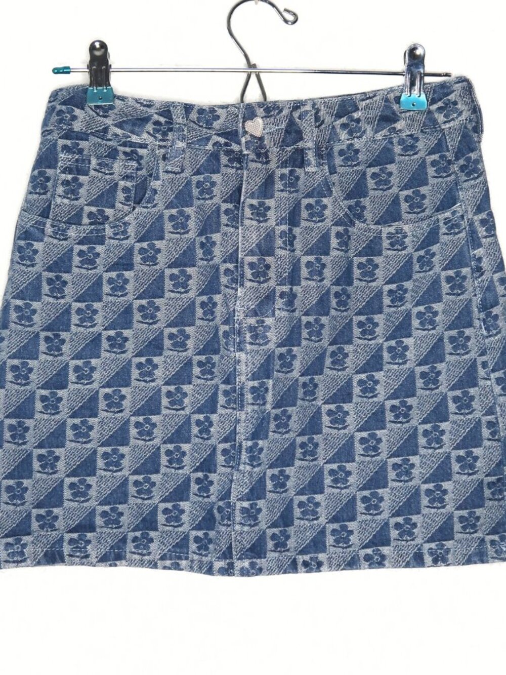 Urban Revivo Medium Wash Floral Denim Mini Skirt